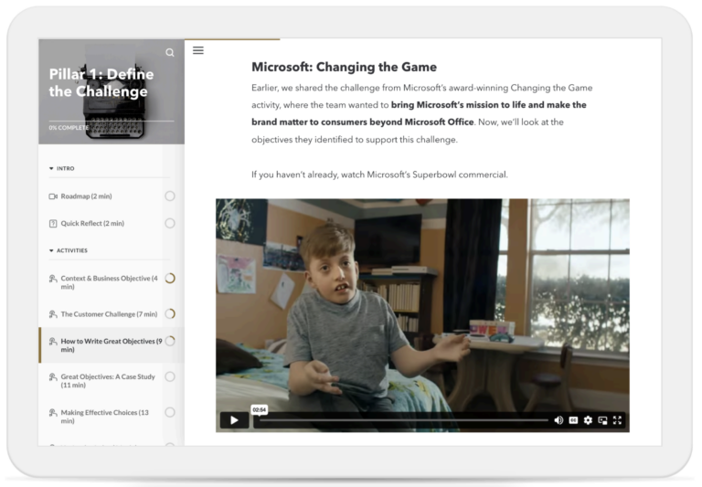 Screenshot from Effie learning experience